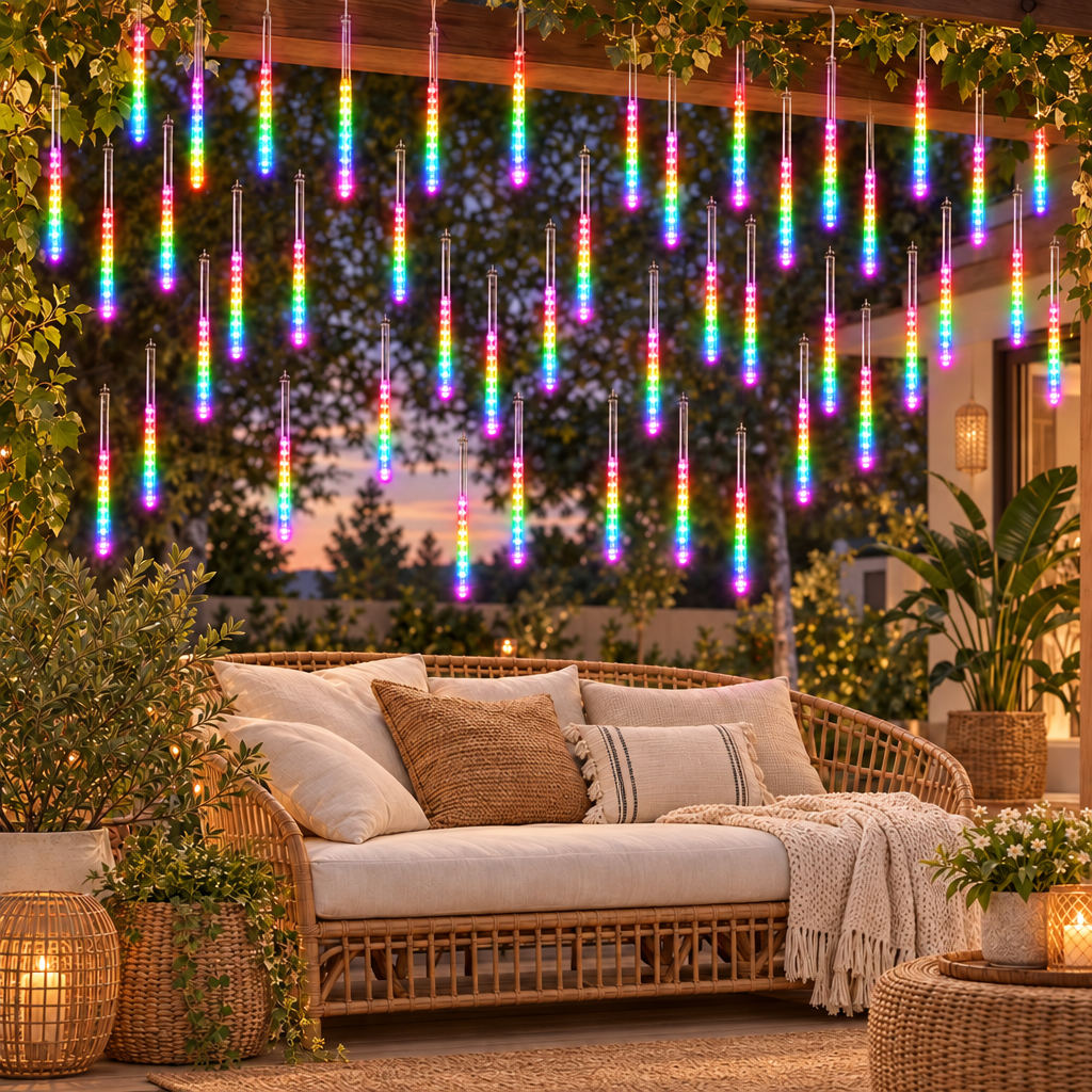 Solar Meteor Shower Lights Outdoor Meteor Lights 10Tubes Waterproof LE in multicolor