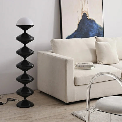 Stacked Glass Globe Floor Lamp – Gourd Glass Lamp in Black or White, 121cm Floor Lamp or 50cm Bedside Table Lamp, Tricolour or Remote Dimmable