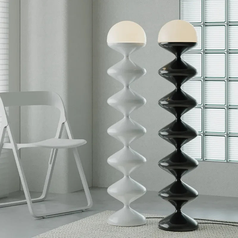 Stacked Glass Globe Floor Lamp – Gourd Glass Lamp in Black or White, 121cm Floor Lamp or 50cm Bedside Table Lamp, Tricolour or Remote Dimmable