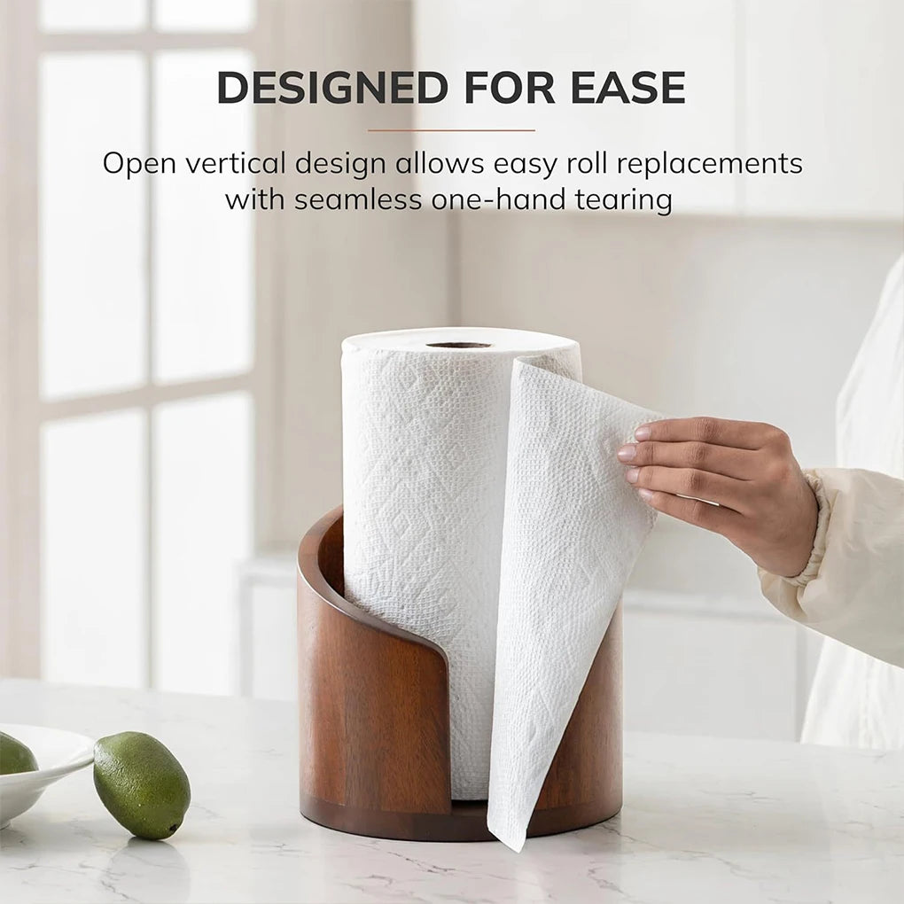 Wooden Paper Towel Holder Countertop – Spiral Wave Paper Towel Stand, Modern Kitchen Roll Holder with Anti-Slip Base for Kitchen & Bathroom