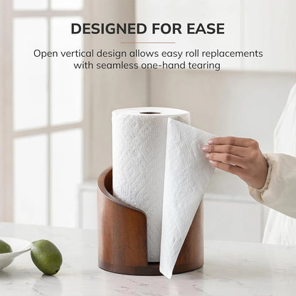 Wooden Paper Towel Holder Countertop – Spiral Wave Paper Towel Stand, Modern Kitchen Roll Holder with Anti-Slip Base for Kitchen & Bathroom