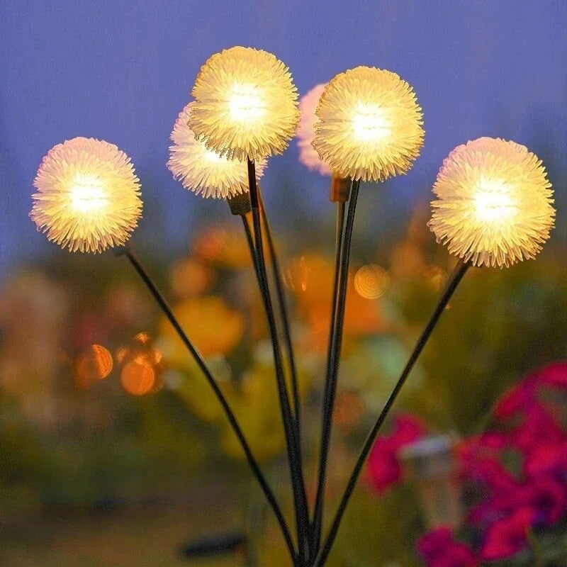 Solar Dandelion Lights Outdoor – Warm Garden Stake Lights with 6 Heads, Decorative Solar Pathway Lights for Yard, Lawn, Flower Bed & Patio Decor