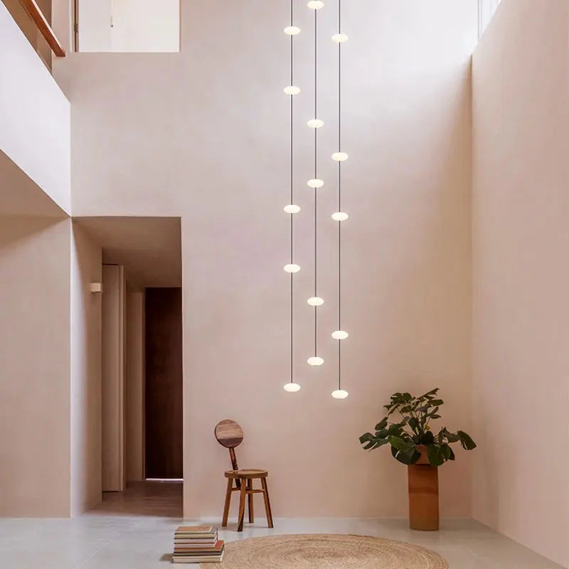 LED Staircase Chandelier – Modern Long Pendant Light for High Ceilings, Multi-Head Acrylic Stairwell Chandelier for Foyer, Entryway & Living Room