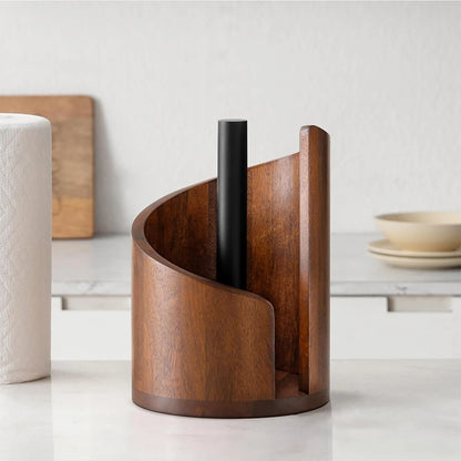 Wooden Paper Towel Holder Countertop – Spiral Wave Paper Towel Stand, Modern Kitchen Roll Holder with Anti-Slip Base for Kitchen & Bathroom