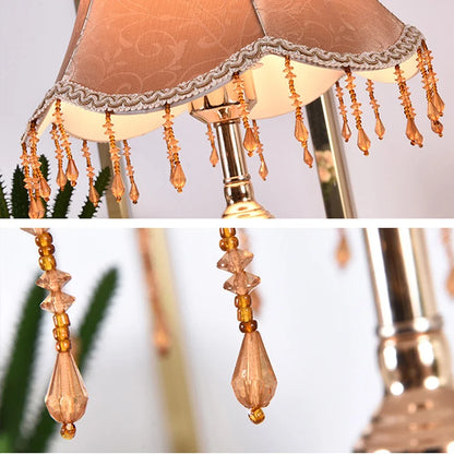 Gold Table Lamp – European Style Bedside Lamp with Fabric Shade, Retro Nightstand Lamp in Gold or White Base for Bedroom, Living Room & Guest Room
