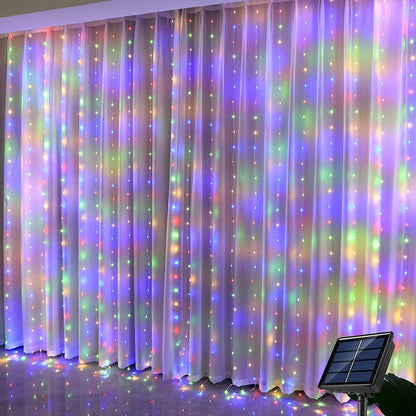 Solar Curtain Lights Outdoor – Copper Wire Fairy Lights, IP65 Waterproof Hanging String Lights, 8 Modes for Window, Patio, Garden & Wedding