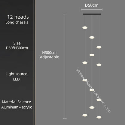 LED Staircase Chandelier – Modern Long Pendant Light for High Ceilings, Multi-Head Acrylic Stairwell Chandelier for Foyer, Entryway & Living Room