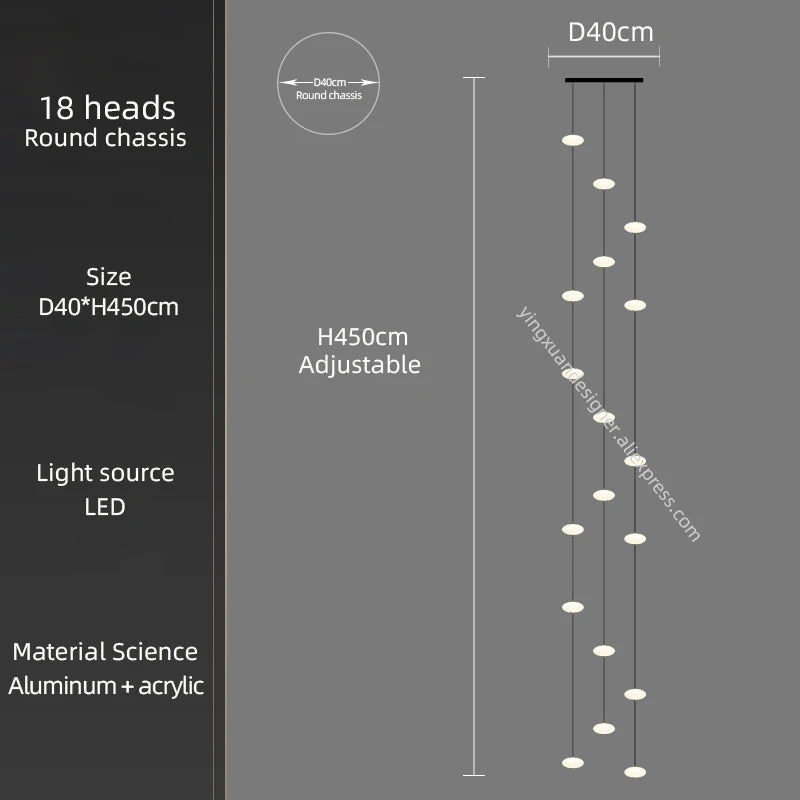 LED Staircase Chandelier – Modern Long Pendant Light for High Ceilings, Multi-Head Acrylic Stairwell Chandelier for Foyer, Entryway & Living Room