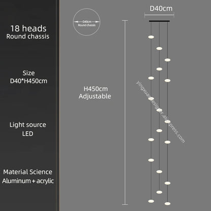 LED Staircase Chandelier – Modern Long Pendant Light for High Ceilings, Multi-Head Acrylic Stairwell Chandelier for Foyer, Entryway & Living Room