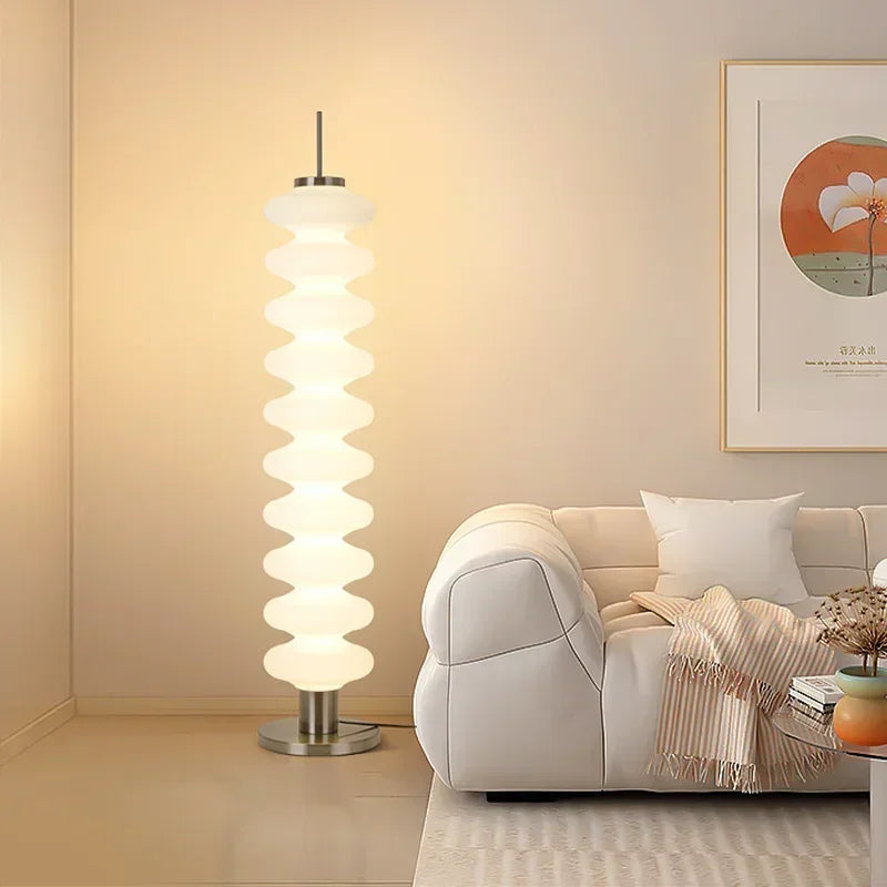 Acrylic LED Floor Lamp – Dimmable Stacked Sugar Gourd Standing Lamp with Remote Control, Chrome, White or Marble Base, Matching Desk Lamp Available