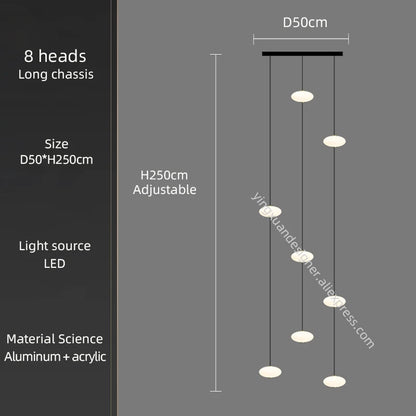 LED Staircase Chandelier – Modern Long Pendant Light for High Ceilings, Multi-Head Acrylic Stairwell Chandelier for Foyer, Entryway & Living Room