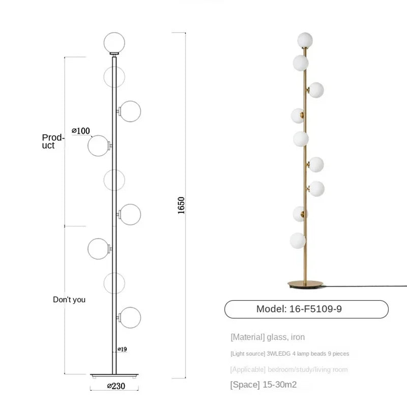 Magic Bean Glass Ball 9-Head Floor Lamp