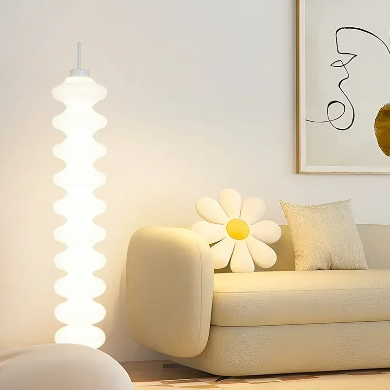 Acrylic LED Floor Lamp – Dimmable Stacked Sugar Gourd Standing Lamp with Remote Control, Chrome, White or Marble Base, Matching Desk Lamp Available