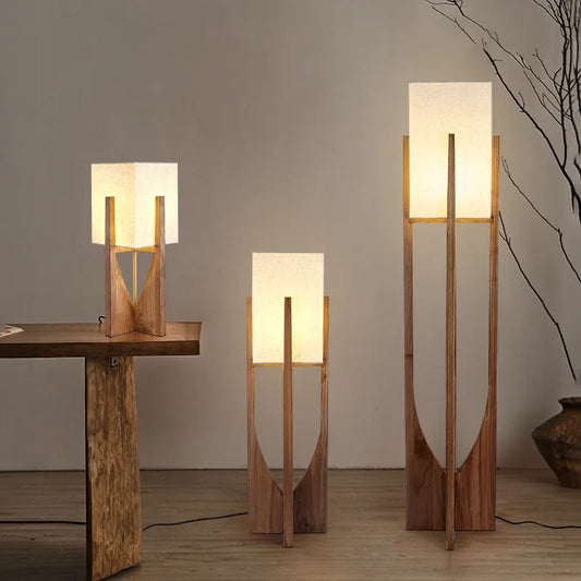 Solid Wood Floor Lamp – Nordic Walnut or Natural Wood Standing Lamp, Japandi Bedside Table Lamp for Living Room & Bedroom, 53cm, 82cm or 145cm