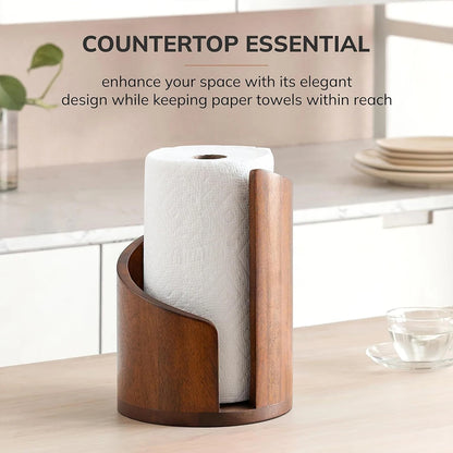 Wooden Paper Towel Holder Countertop – Spiral Wave Paper Towel Stand, Modern Kitchen Roll Holder with Anti-Slip Base for Kitchen & Bathroom