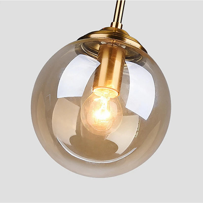 Glass Pendant Light – Nordic Kitchen Island Lighting in Amber, Clear or Smoky Grey Glass, Single, 3 or 5 Head Hanging Light Fixture for Dining Room