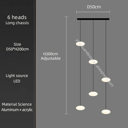 LED Staircase Chandelier – Modern Long Pendant Light for High Ceilings, Multi-Head Acrylic Stairwell Chandelier for Foyer, Entryway & Living Room