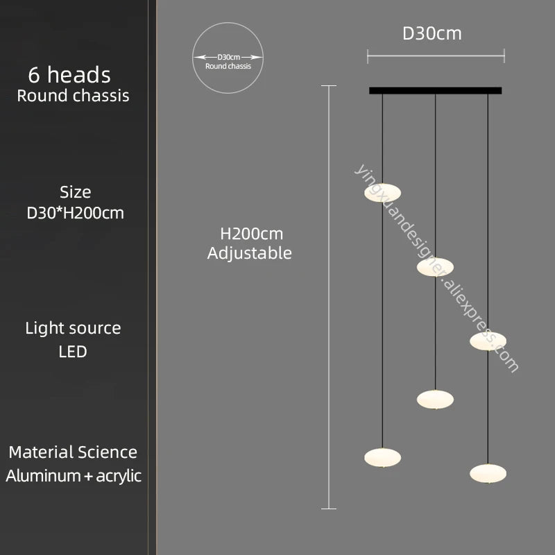 LED Staircase Chandelier – Modern Long Pendant Light for High Ceilings, Multi-Head Acrylic Stairwell Chandelier for Foyer, Entryway & Living Room