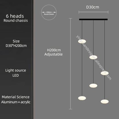 LED Staircase Chandelier – Modern Long Pendant Light for High Ceilings, Multi-Head Acrylic Stairwell Chandelier for Foyer, Entryway & Living Room