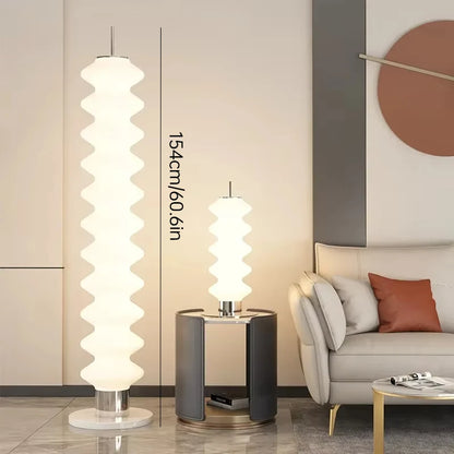 Acrylic LED Floor Lamp – Dimmable Stacked Sugar Gourd Standing Lamp with Remote Control, Chrome, White or Marble Base, Matching Desk Lamp Available