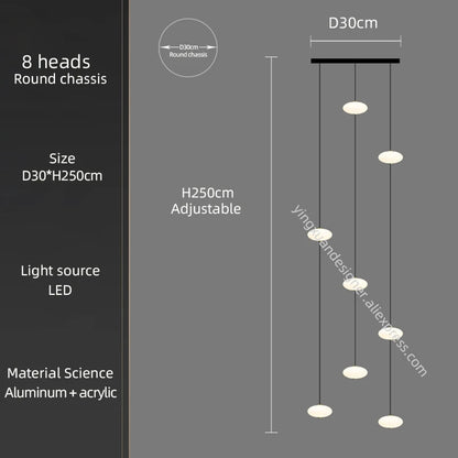 LED Staircase Chandelier – Modern Long Pendant Light for High Ceilings, Multi-Head Acrylic Stairwell Chandelier for Foyer, Entryway & Living Room