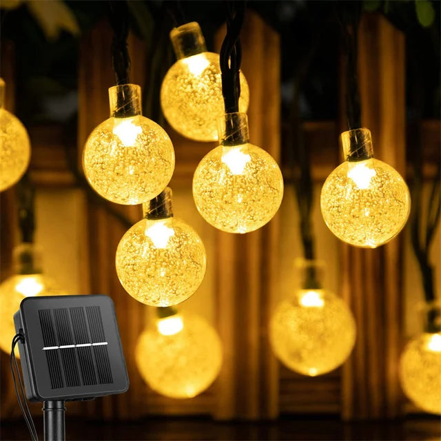 Solar String Lights Outdoor – Crystal Globe Fairy Lights, Waterproof IP65 Solar Patio Lights with 8 Modes for Garden, Backyard, Pergola & Tree