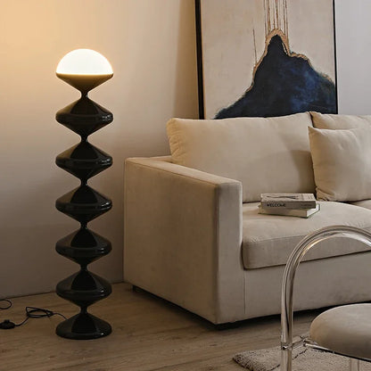 Stacked Glass Globe Floor Lamp – Gourd Glass Lamp in Black or White, 121cm Floor Lamp or 50cm Bedside Table Lamp, Tricolour or Remote Dimmable