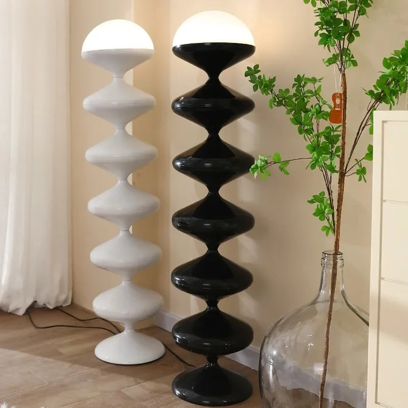 Stacked Glass Globe Floor Lamp – Gourd Glass Lamp in Black or White, 121cm Floor Lamp or 50cm Bedside Table Lamp, Tricolour or Remote Dimmable