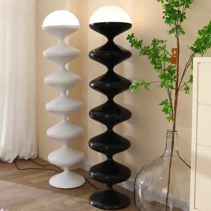 Stacked Glass Globe Floor Lamp – Gourd Glass Lamp in Black or White, 121cm Floor Lamp or 50cm Bedside Table Lamp, Tricolour or Remote Dimmable