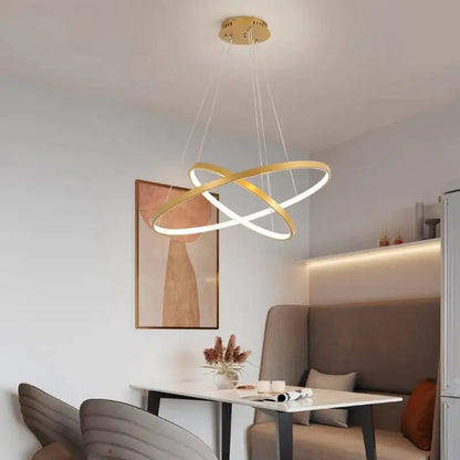 Modern Ring Chandelier – Nordic LED Circle Light Fixture, 1 to 4 Rings, Dimmable with Remote, Gold, Black or White for Dining & Living Room