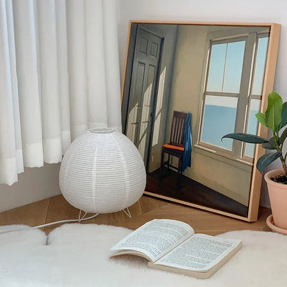Rice Paper Table Lamp – Japanese Lantern Lamp, Small Bedside Lamp with Iron Frame & E14 Bulb, Japandi, Wabi-Sabi & Minimalist Nightstand Lamp