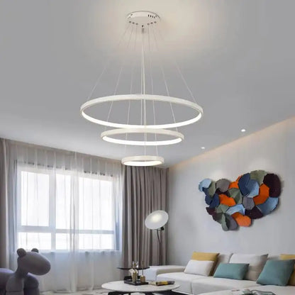 Modern Ring Chandelier – Nordic LED Circle Light Fixture, 1 to 4 Rings, Dimmable with Remote, Gold, Black or White for Dining & Living Room