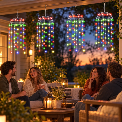 2/4Pcs Outdoor Solar LED Hanging Jellyfish Lights in use, lifestyle photo