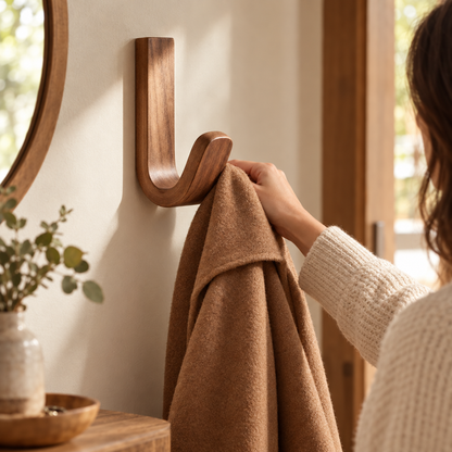Rustic Wooden Wall Hooks Handmade Decorative Coat and Hat Hangers Idea in use, lifestyle photo