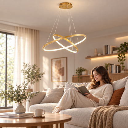 Nordic Modern LED Ceiling Chandeliers Minimalism Ring Chandelier For L in use, lifestyle photo