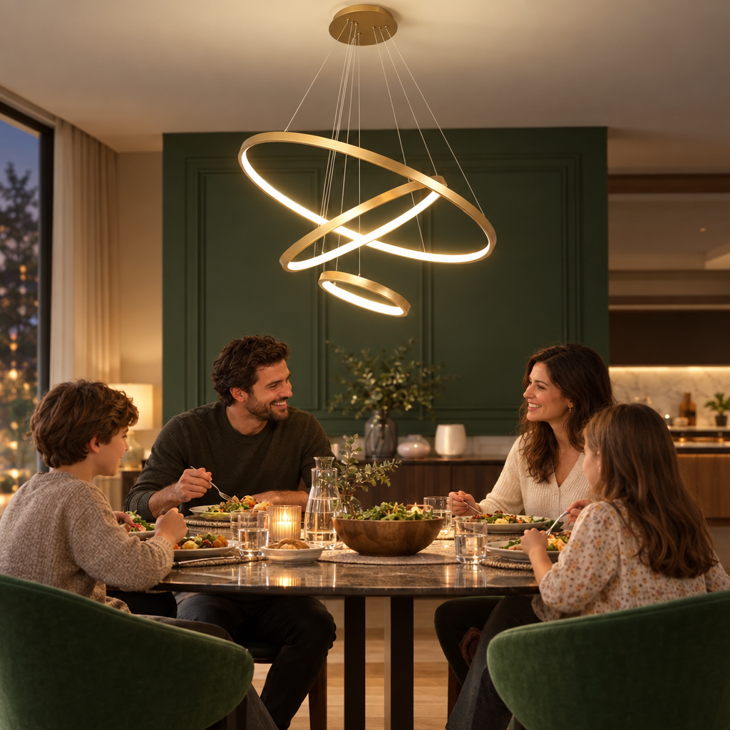 Nordic Modern LED Ceiling Chandeliers Minimalism Ring Chandelier For L in use, lifestyle photo