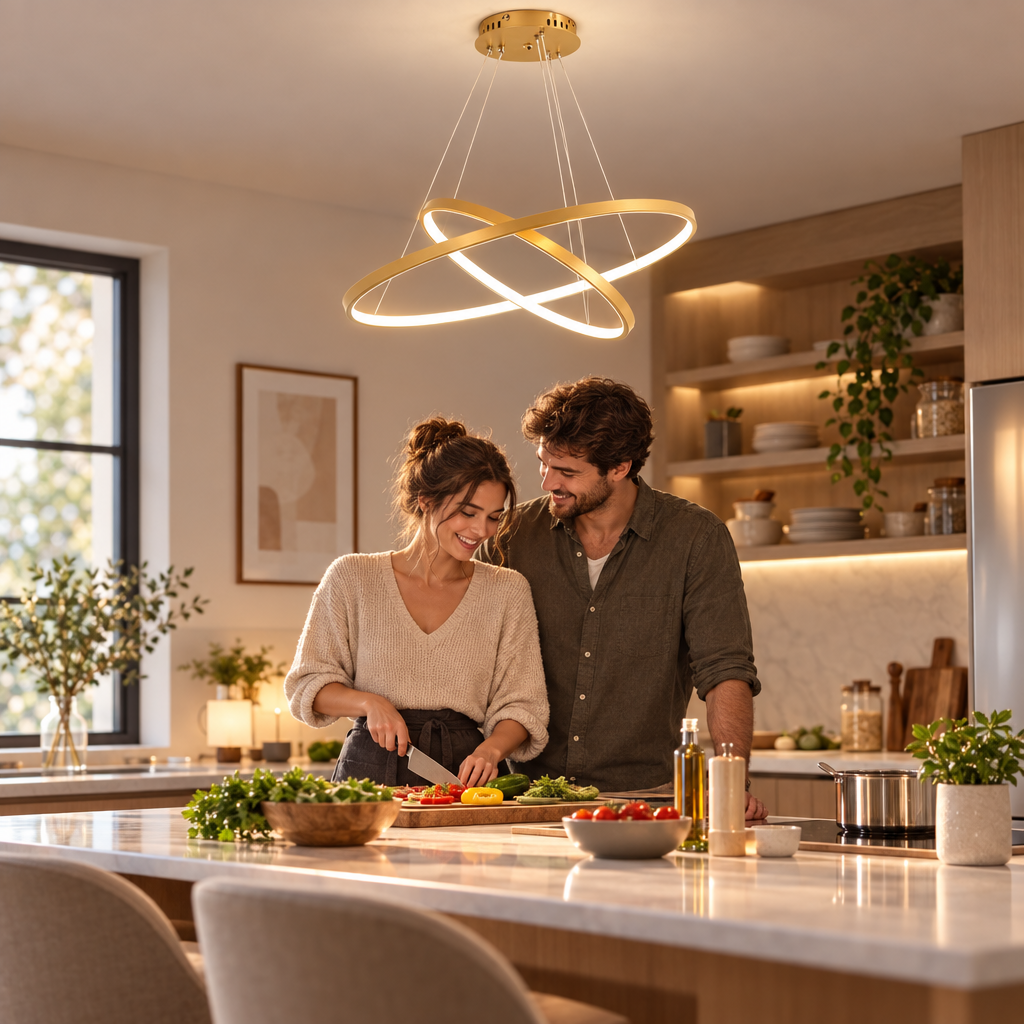 Nordic Modern LED Ceiling Chandeliers Minimalism Ring Chandelier For L in use, lifestyle photo