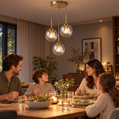 Modern Luxury Metal Chandelier Nordic Creative LED Glass Pendant Lamp  in use, lifestyle photo