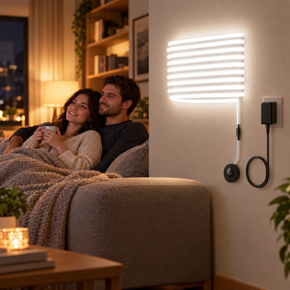 24V Wireless PlR Motion Sensor COB LED Neon Strip NightLight for Bed B in use, lifestyle photo