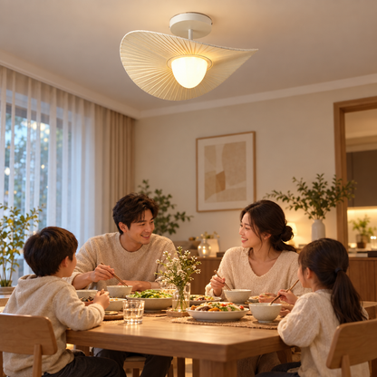 Nordic Beige Pleated Fabric Led Pendant Lights Bar Droplight Art Decor in use, lifestyle photo