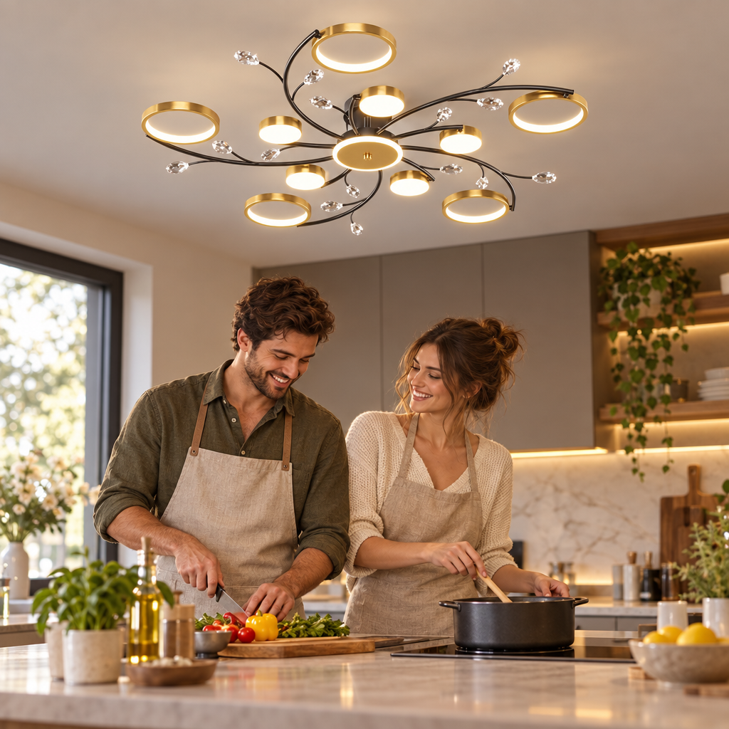 IRALAN Modern LED Chandeliert round chandelier Living room  lights sma in use, lifestyle photo