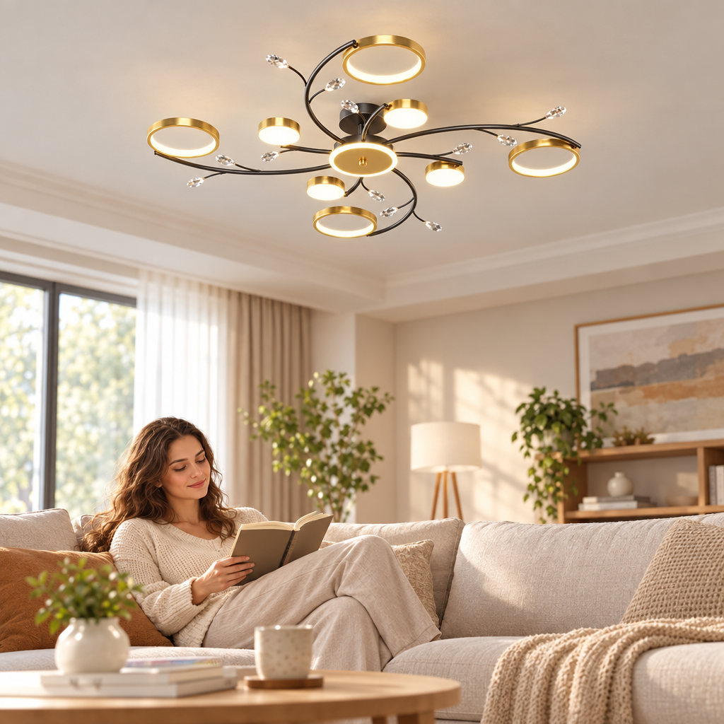 IRALAN Modern LED Chandeliert round chandelier Living room  lights sma in use, lifestyle photo