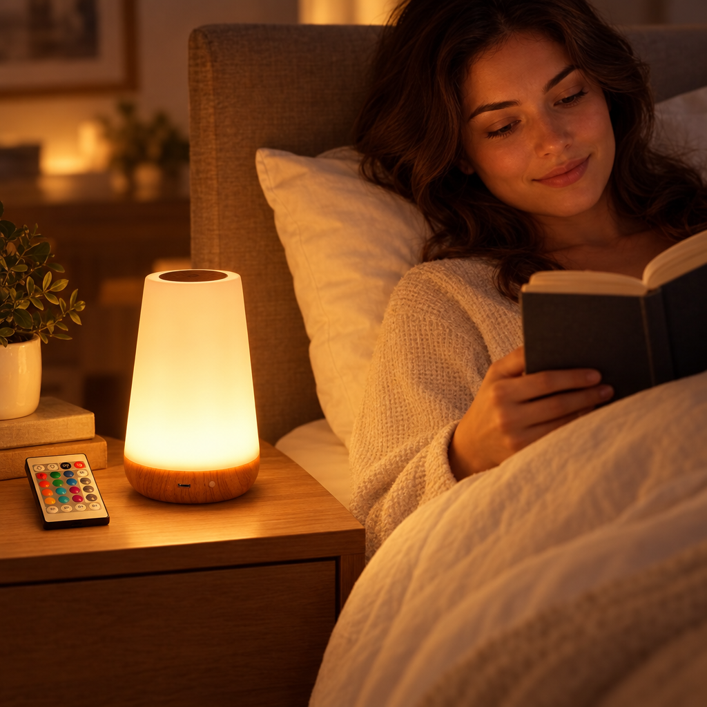 13 Color Changing Night Light Remote Control Touch USB Rechargeable RG in use, lifestyle photo