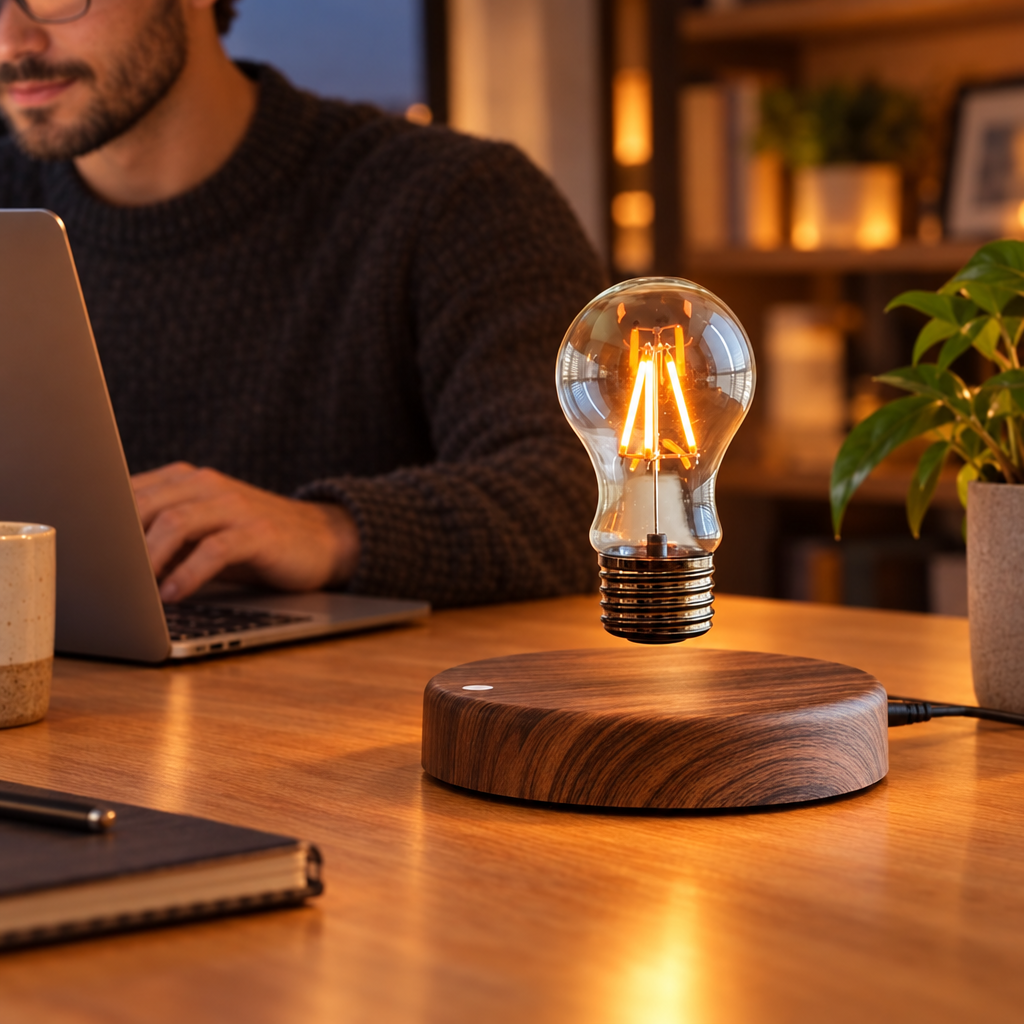 Magnetic Levitation Lamp Creativity Floating Glass LED Bulb Home Offic in use, lifestyle photo