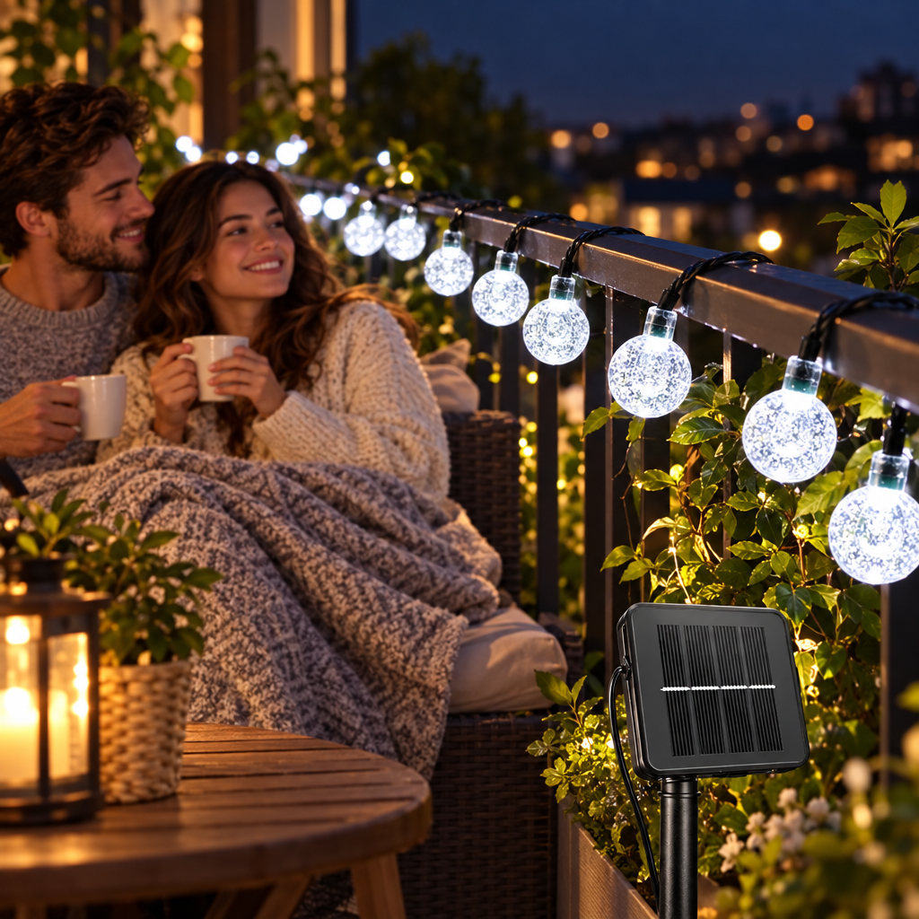 Solar String Lights Outdoor 200 Led Crystal Globe Lights Waterproof So in use, lifestyle photo