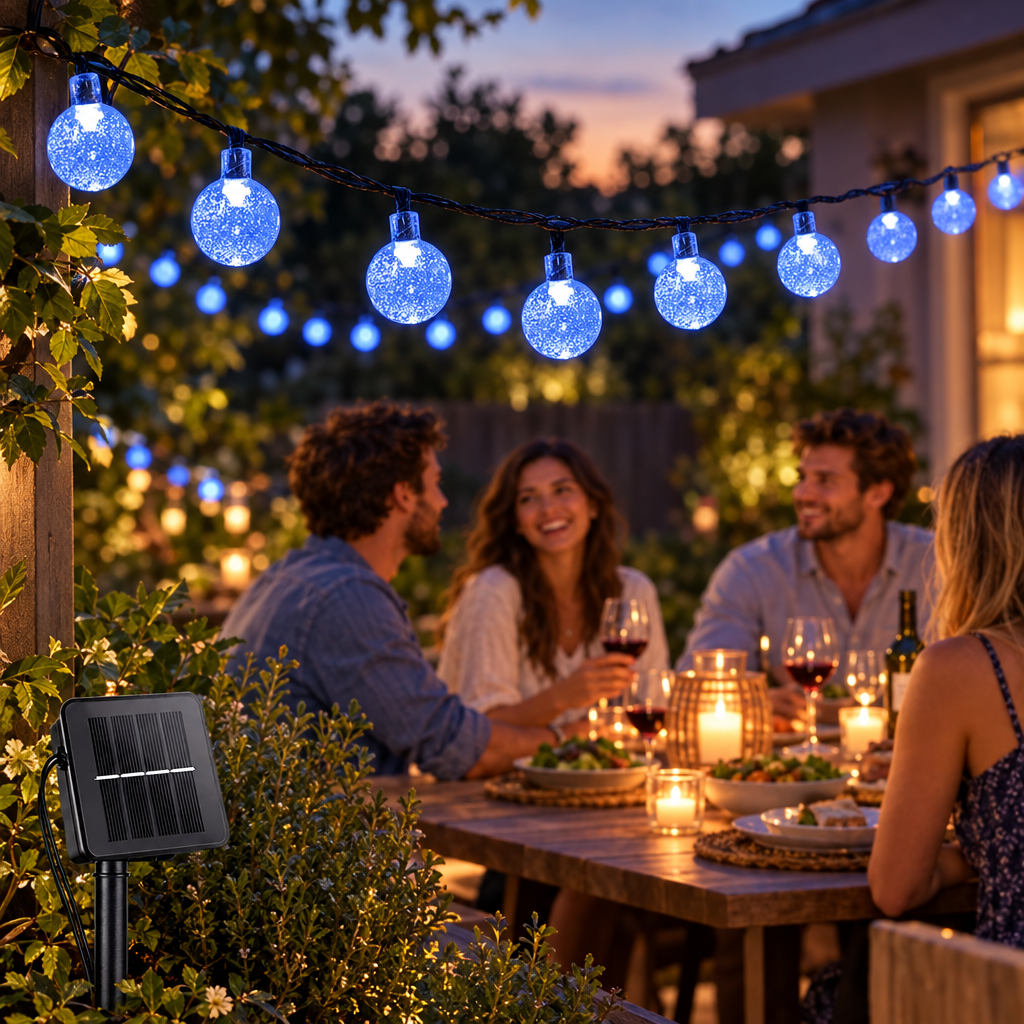Solar String Lights Outdoor 200 Led Crystal Globe Lights Waterproof So in use, lifestyle photo