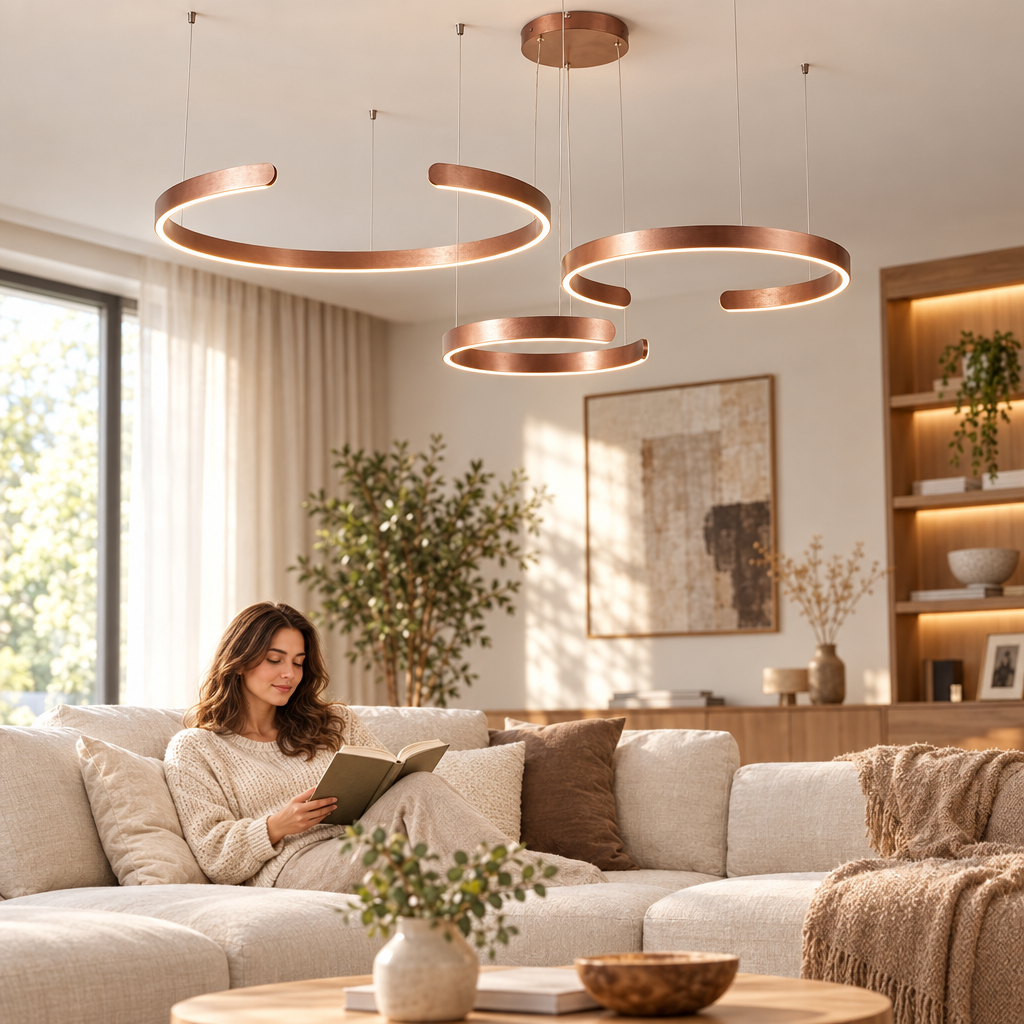 Modern C Ring LED Chandelier Luxurious Nordic Indoor Lighting Living R in use, lifestyle photo