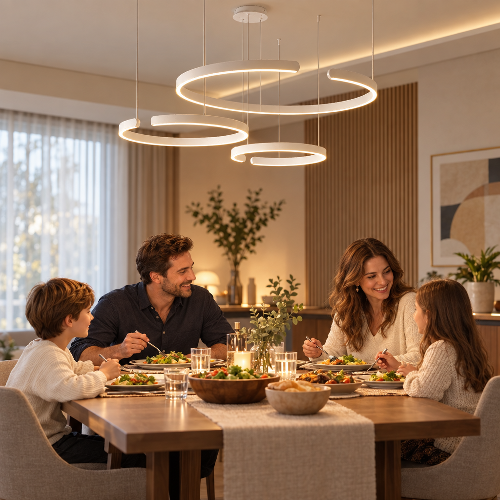 Modern C Ring LED Chandelier Luxurious Nordic Indoor Lighting Living R in use, lifestyle photo