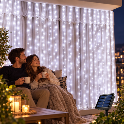 Solar LED Curtain Light Outdoor Garland Solar Fairy String Light Coppe in use, lifestyle photo