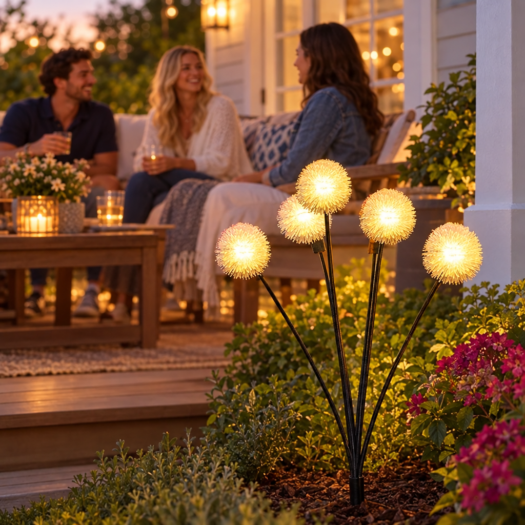 Solar Dandelion Lights in use, lifestyle photo